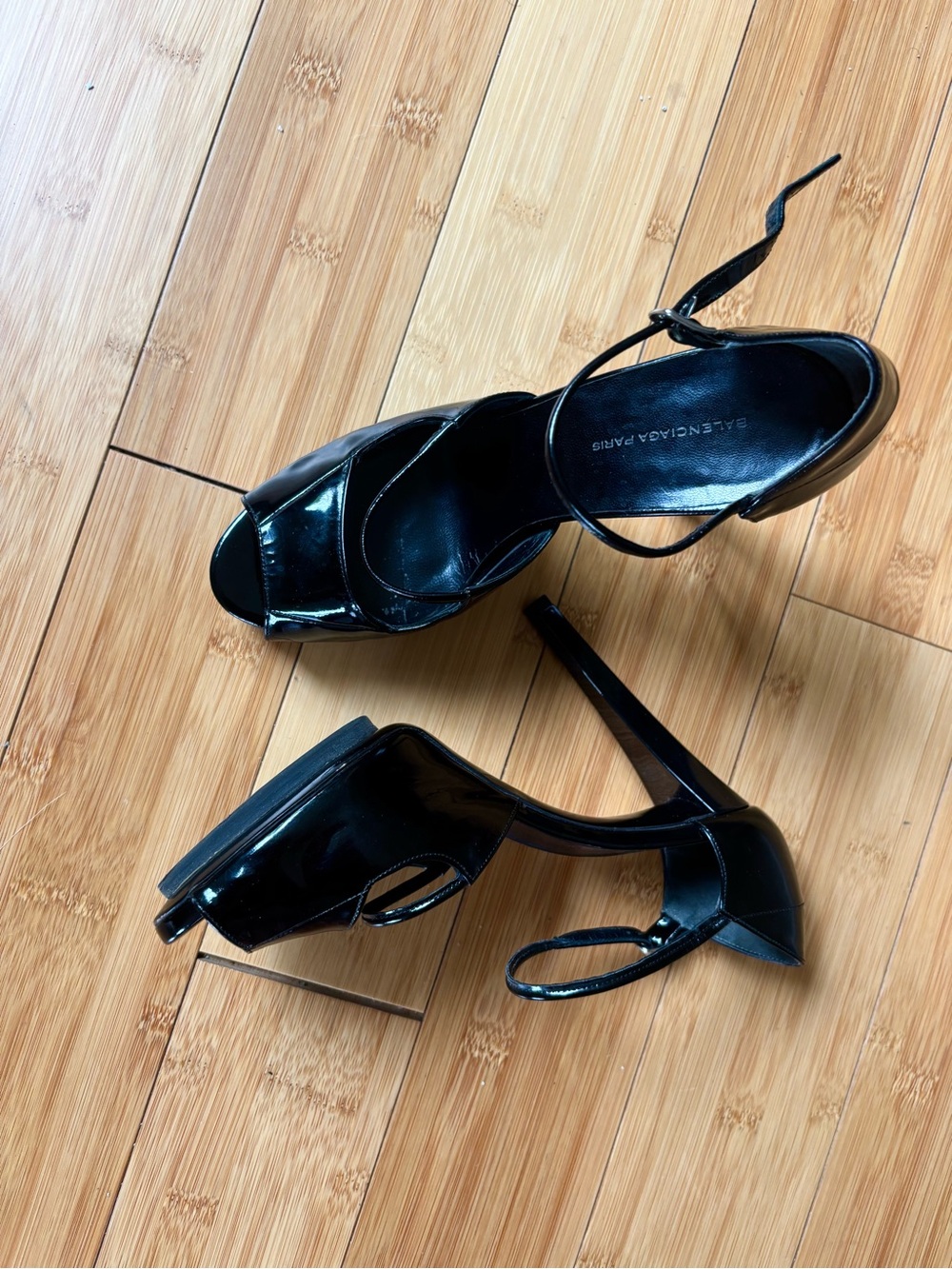 Balenciaga Black Patent Platform Stiletto Sandals